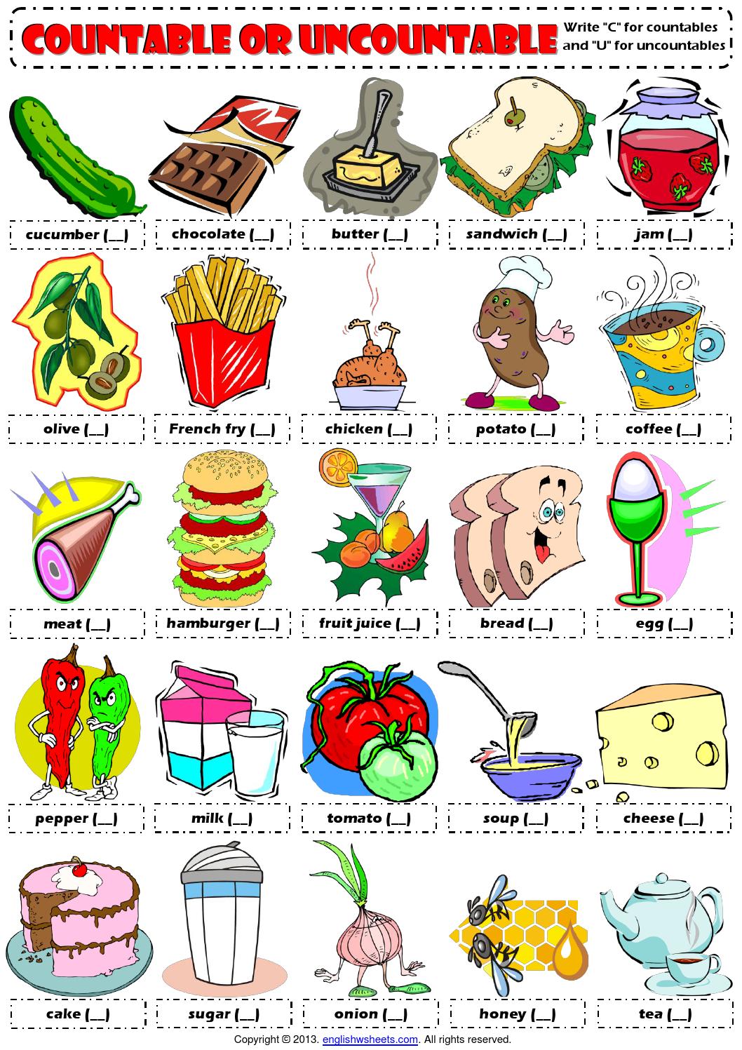 Countables and uncountables food drinks picture worksheet by Dilqna issuu