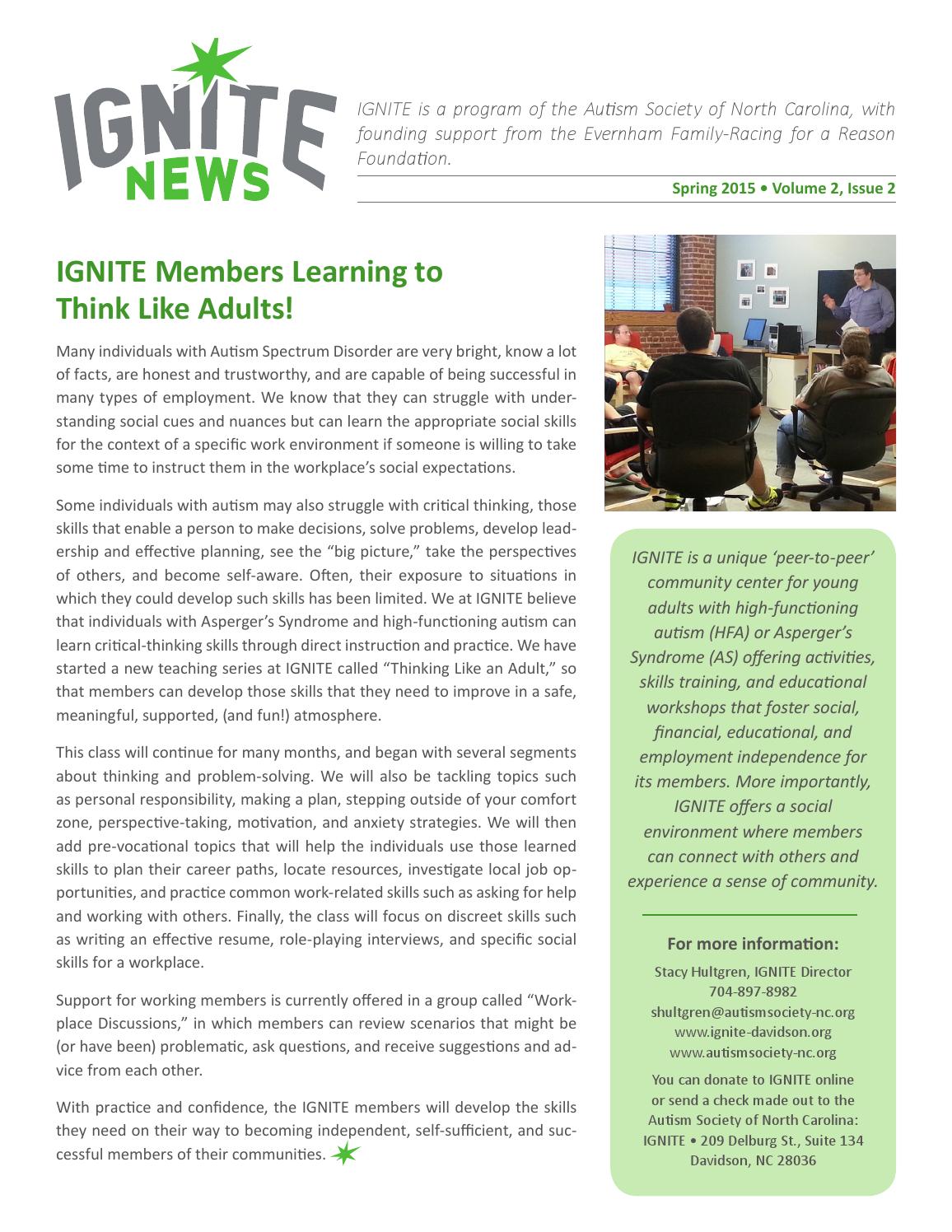 2015 Spring IGNITE Newsletter by Autism Society of North Carolina issuu