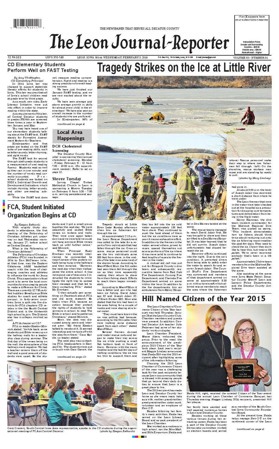 Leon journal reporter february 3, 2016 by Tonya Kunze Lindsey issuu