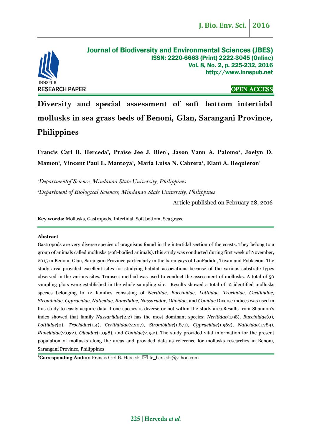 assessment of mollusk species in assessment of mollusk species in
