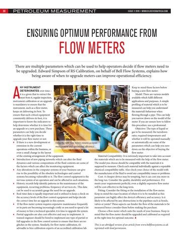 Ensuring optimum performance from flow meters